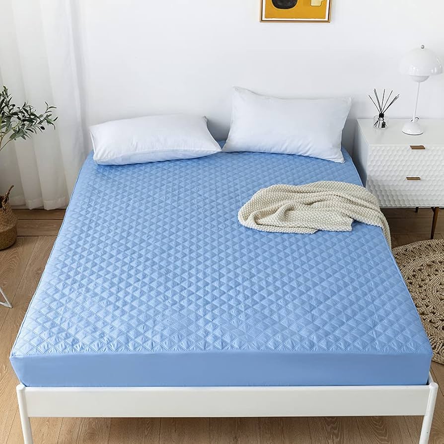 QUILTED WATERPROOF MATTRESS PROTECTOR - SKY BLUE