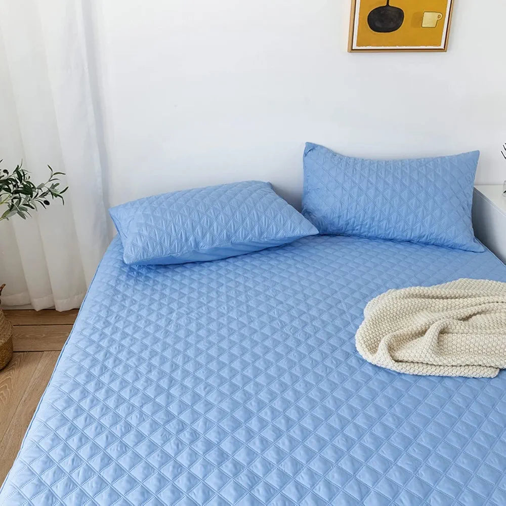 QUILTED WATERPROOF MATTRESS PROTECTOR - SKY BLUE