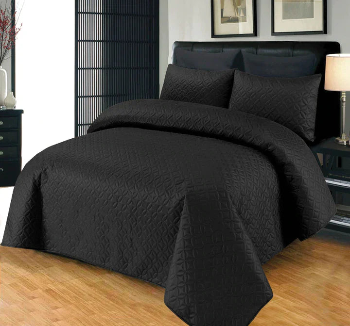 Dark Black Plain-  Summer BEDSPREAD Set (Light Filling)