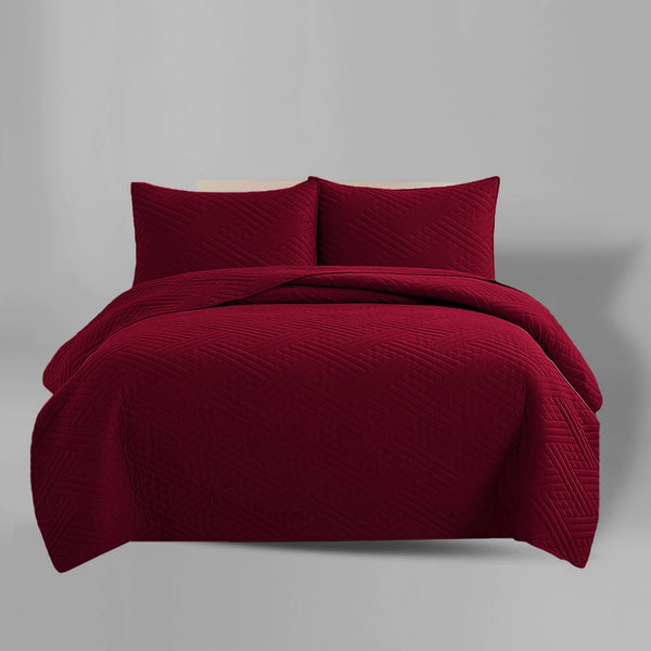 Plain BEDSPREAD 3-PCS Set - MAROON (Light Filling)