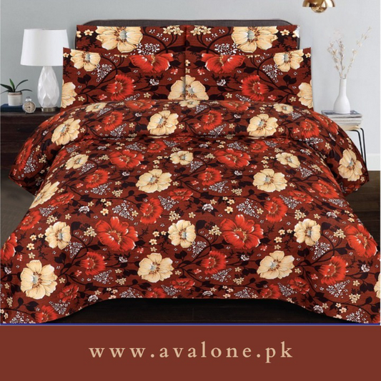 PRINTED BROWN - 3 PCS BEDSHEET