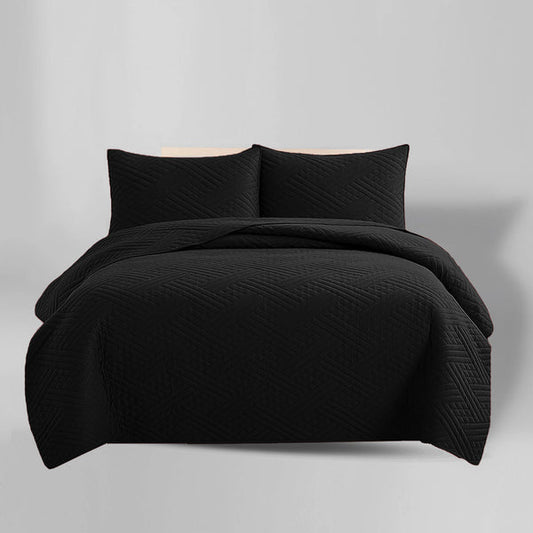 Plain BEDSPREAD 3pcs Set - BLACK (Light Filling)