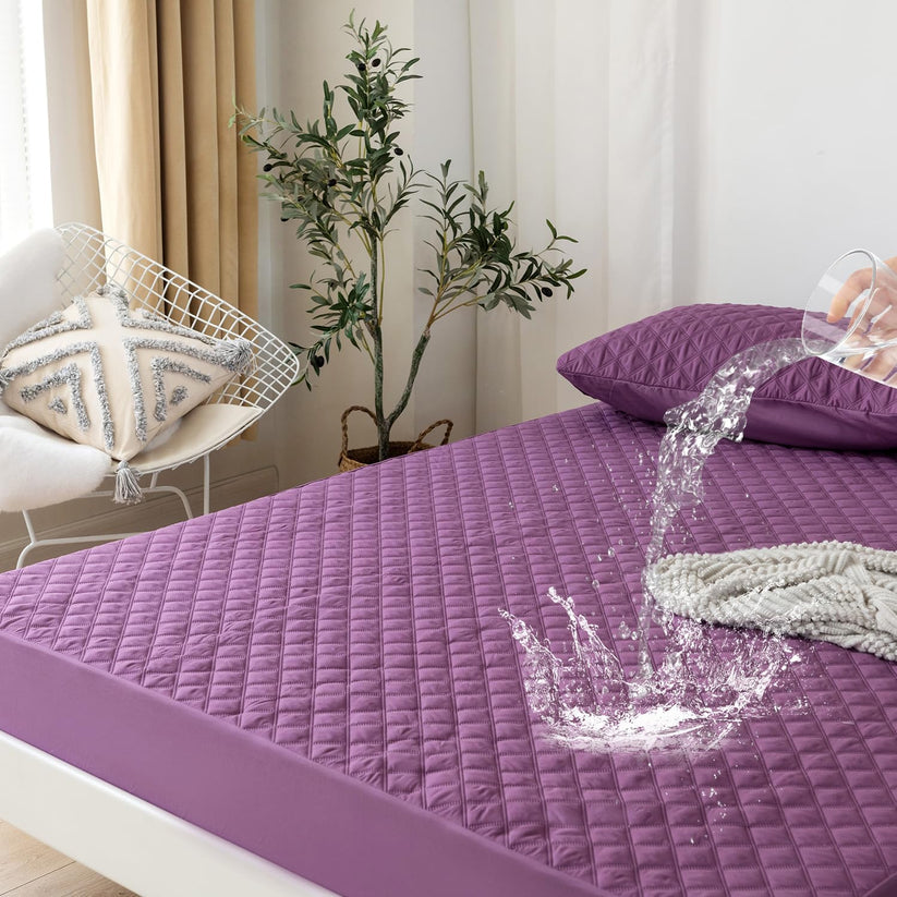 QUILTED WATERPROOF MATTRESS PROTECTOR - PURPLE