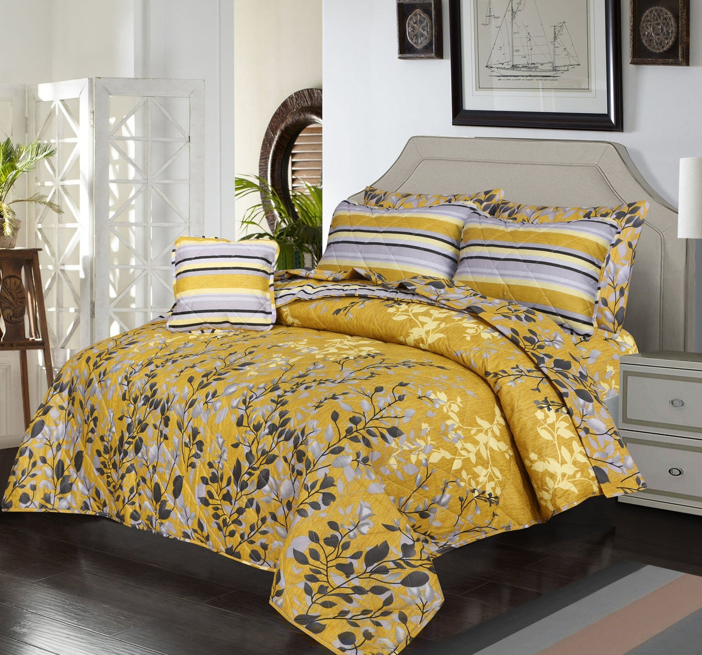 7pcs SUMMER COMFORTER SET - Yellow Tulip