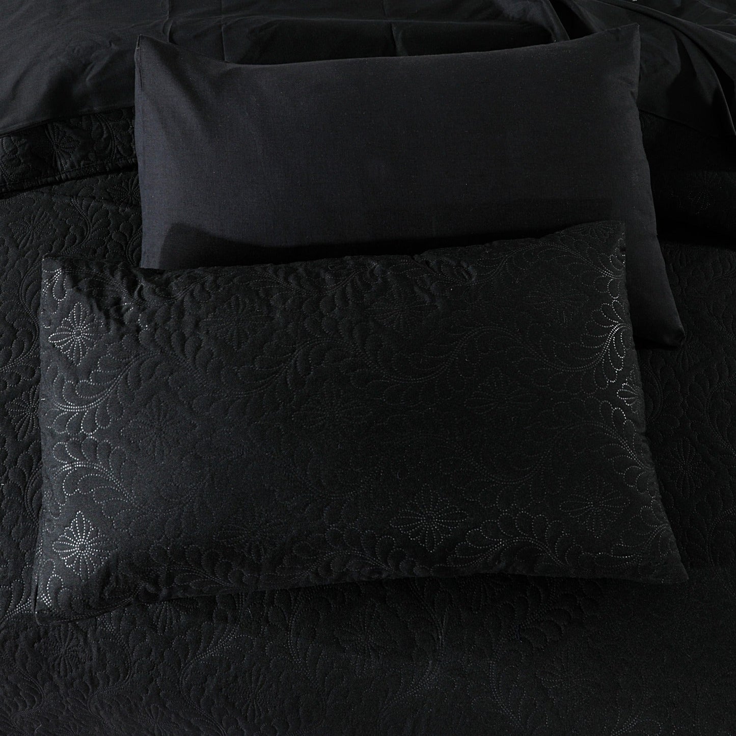 Dark Black Plain-  Summer BEDSPREAD Set (Light Filling)