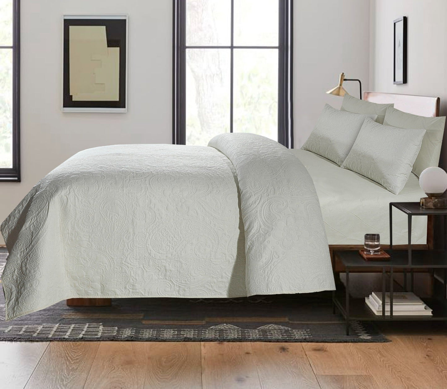 OFF WHITE Plain- Summer BEDSPREAD Set (Light Filling)