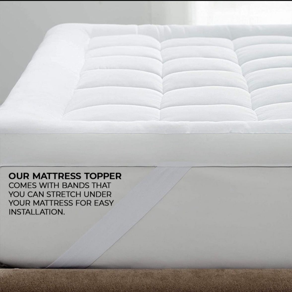 Premium Fluffy Quilted MATTRESS TOPPER - WHITE