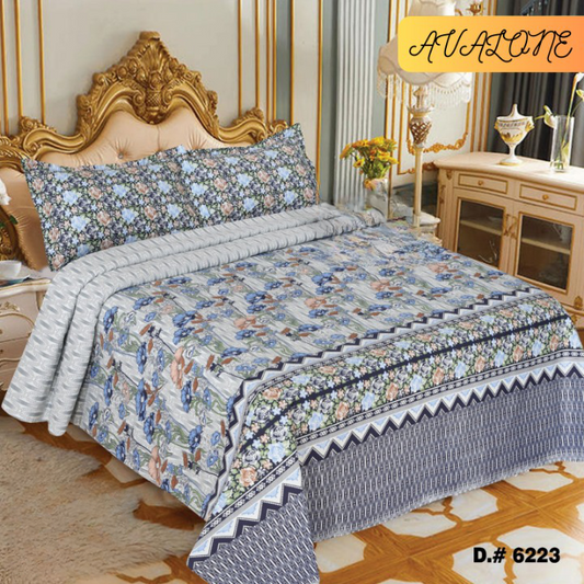 PRINTED SEA BLUE FLOWER BED SHEET