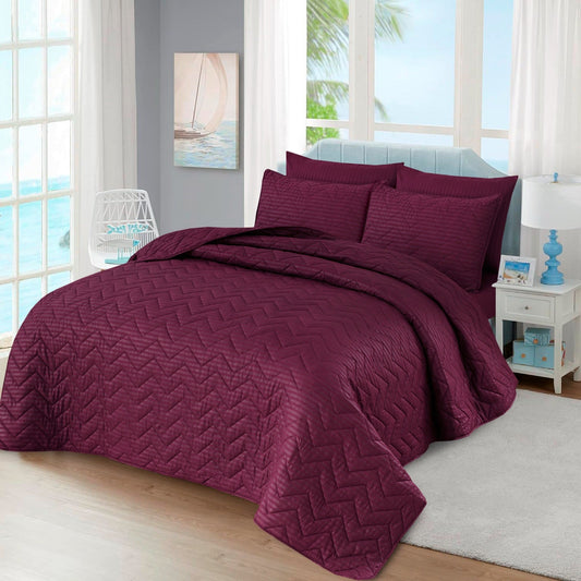 MAROON STRIPE Plain- 6pcs Summer Comforter Set (Light Filling)