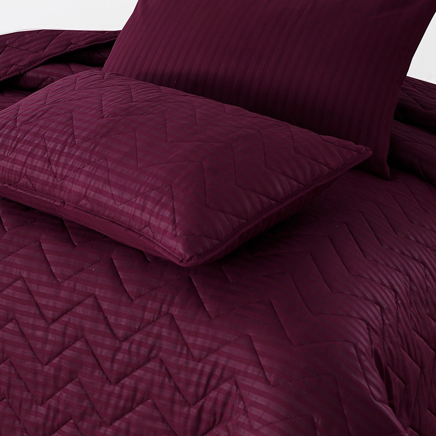 MAROON STRIPE Plain- 6pcs Summer Comforter Set (Light Filling)