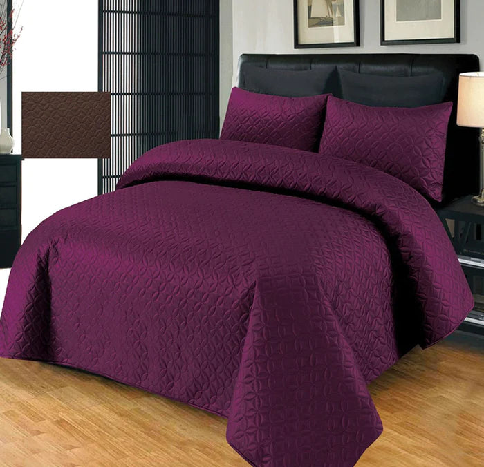 Plain BEDSPREAD 3pcs Set - PURPLE (Light Filling)