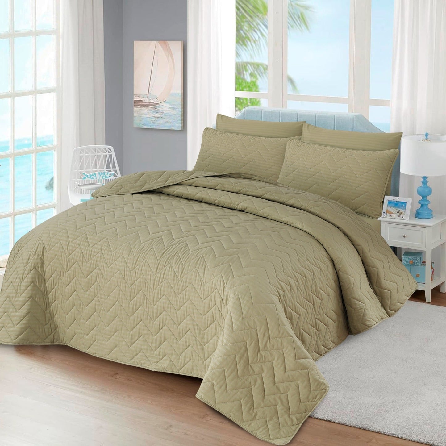 PISTACH STRIPE Plain- 6pcs Summer Comforter Set (Light Filling)