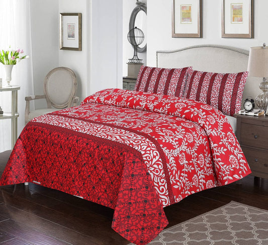 KING SIZE 3 PCS BED SHEET SET - REDDISH