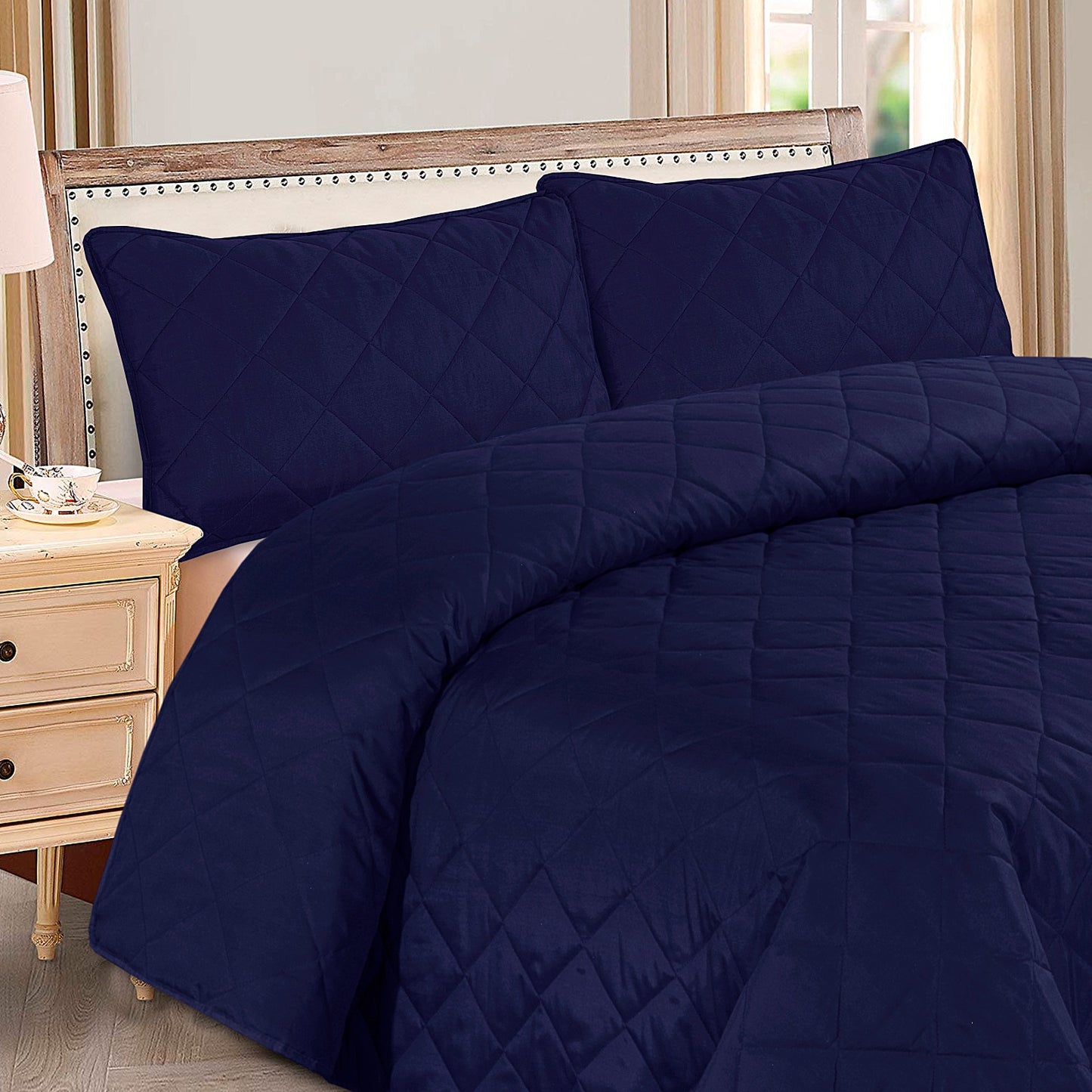 Plain Navy Blue 3pcs Summer Comforter Set ( Light Filling )