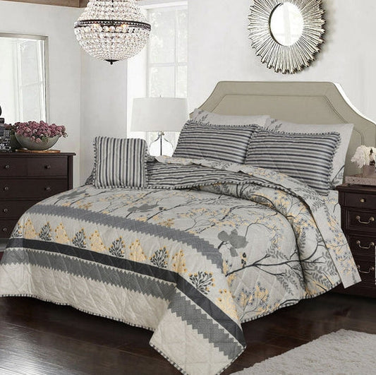 6pcs SUMMER COMFORTER SET - Grey Leaves