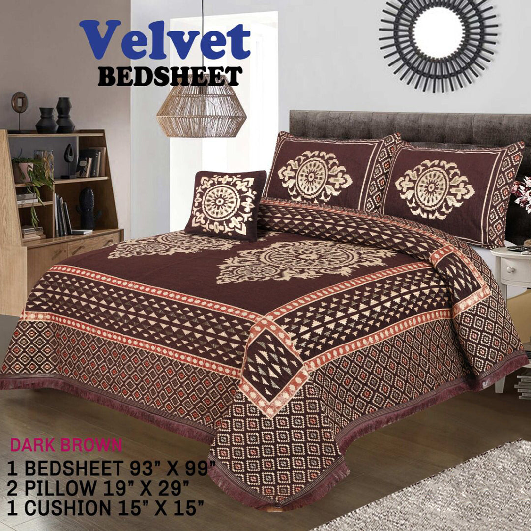 Velvet Bedsheet - 4 PC SET  (BROWN LEAF)