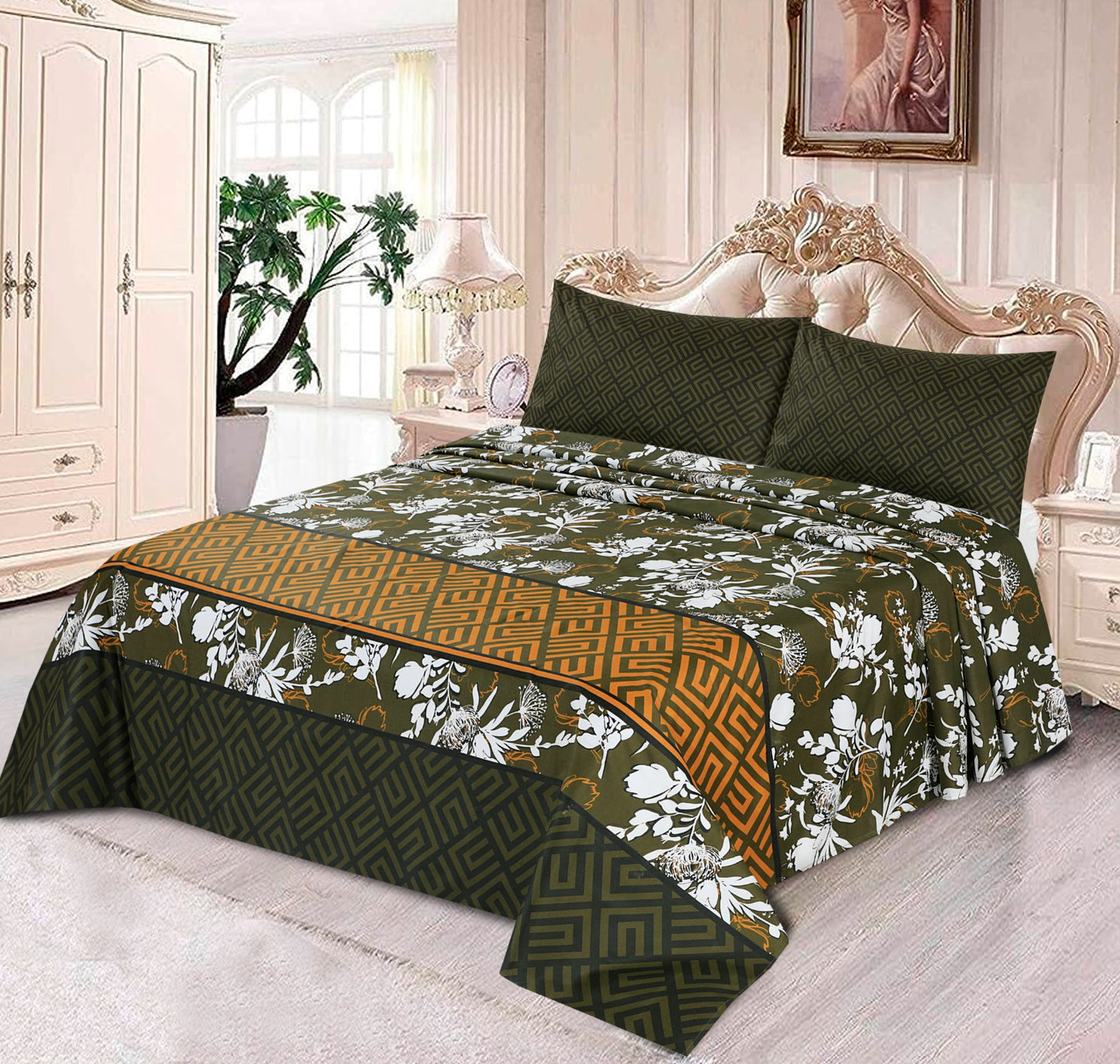 KING SIZE 3 PCS BED SHEET - GREEN