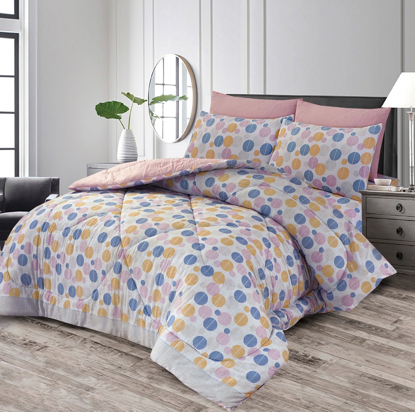 6pcs SUMMER COMFORTER SET - White Bloom Check