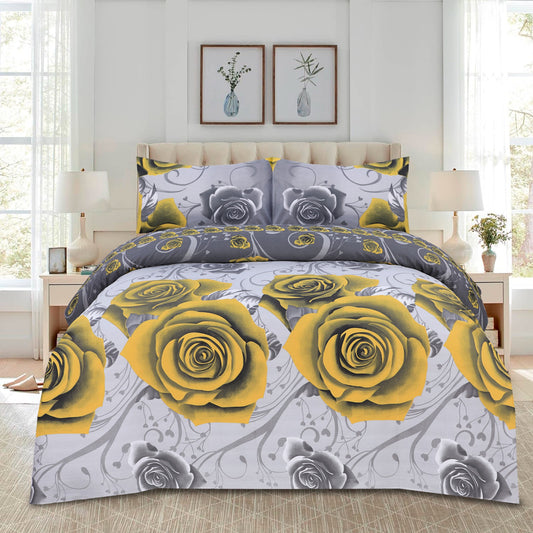 KING SIZE 3 PC BED SHEET - GOLD FLOWER