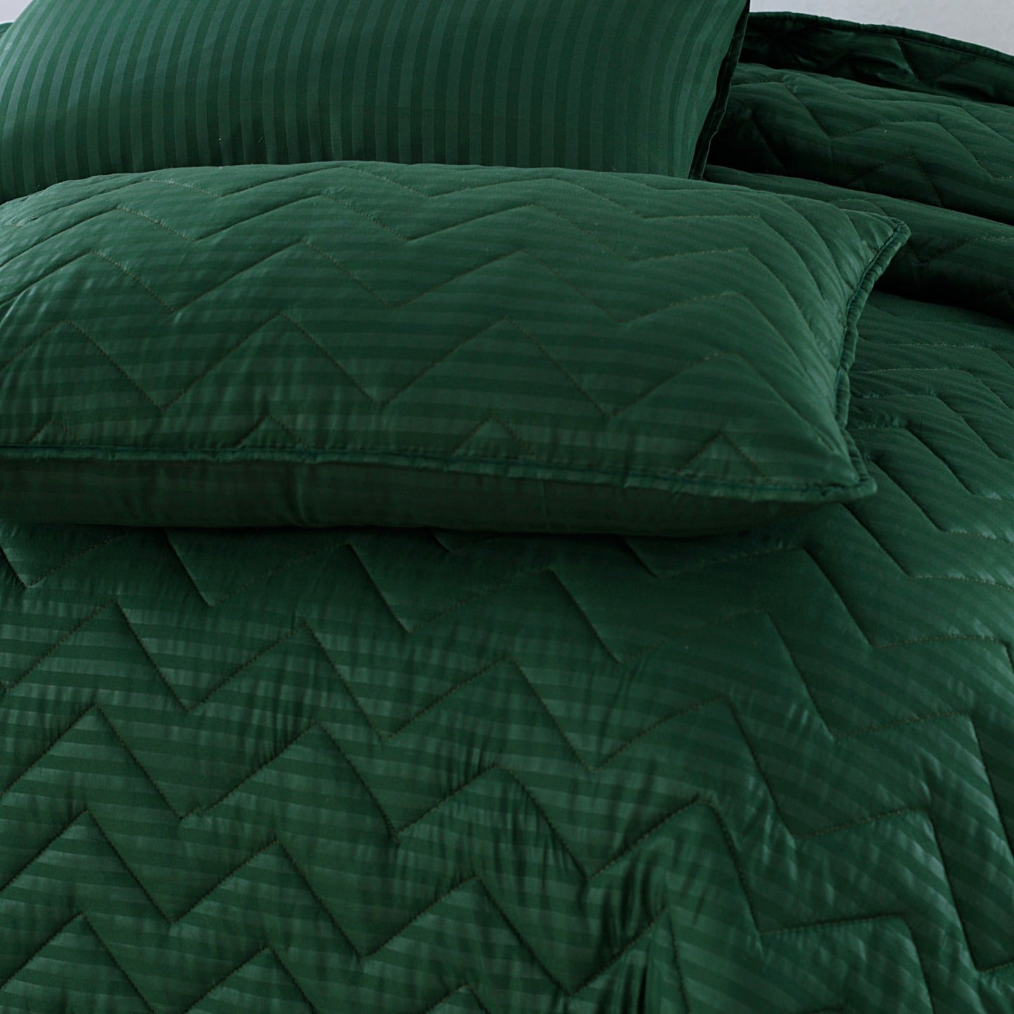 Green STRIPE Plain- 6pcs Summer Comforter Set (Light Filling)