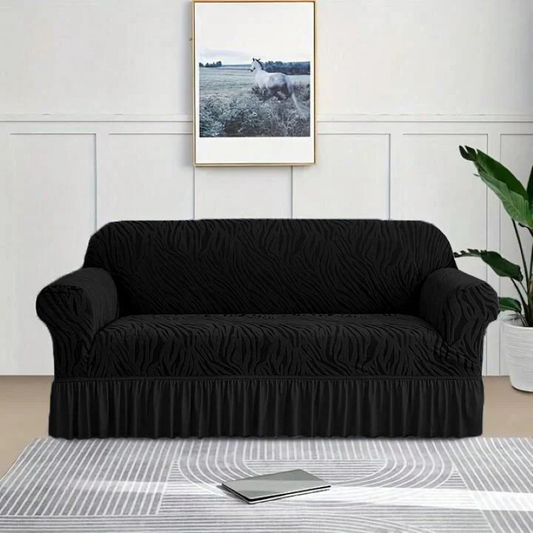 Premium Zebra Velvet Palachi Sofa Cover - Black