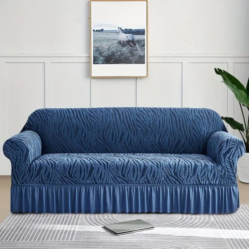 Premium Zebra Velvet Palachi Sofa Cover - Blue