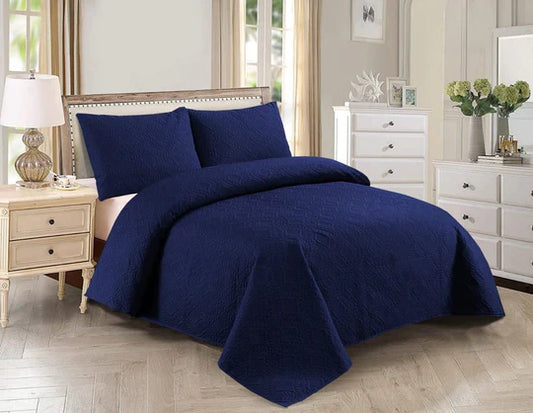 DARK BLUE Plain- Summer BEDSPREAD Set (Light Filling)