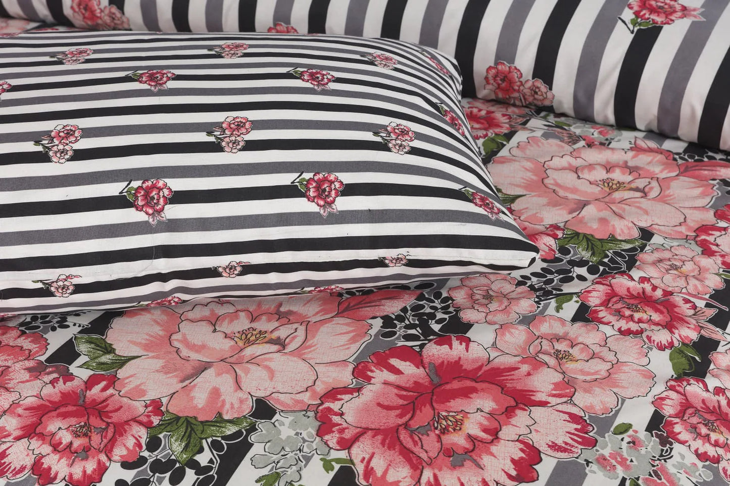 KING SIZE 3 PCS BED SHEET - FLORAL STRIPE