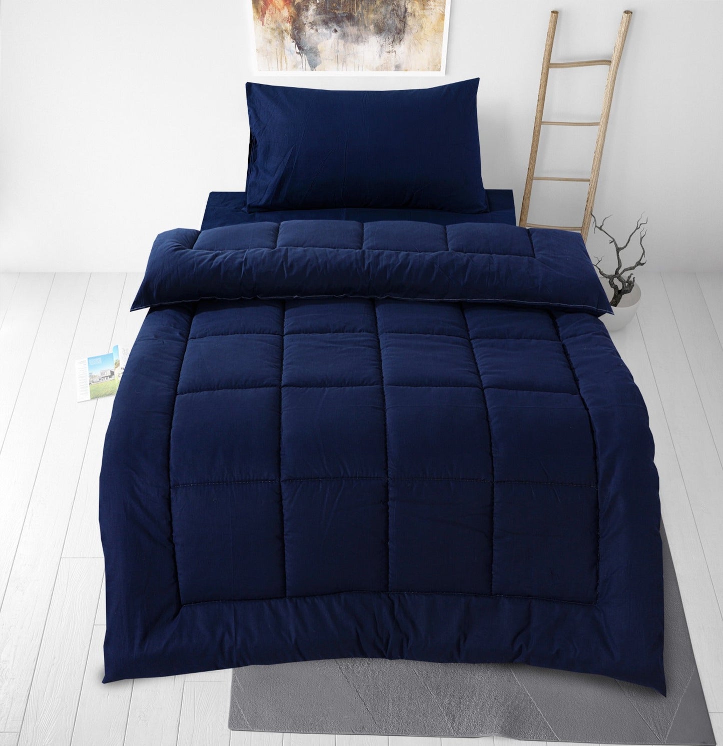 SINGLE BED COMFORTER SET - NAVY BLUE